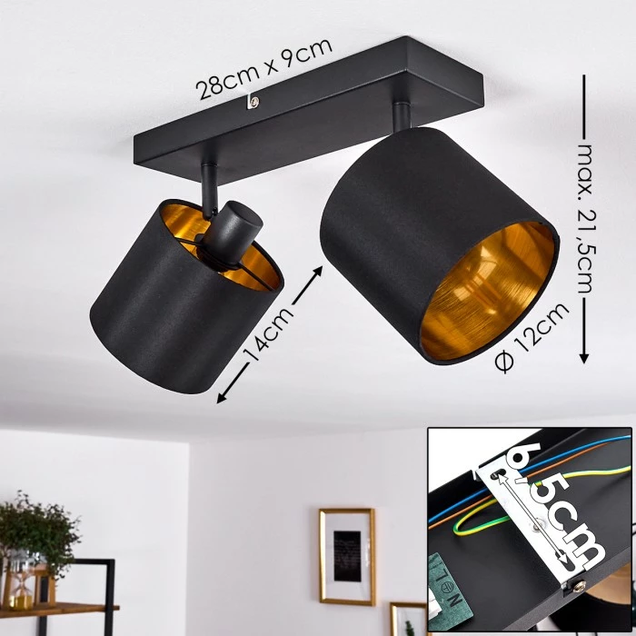 Hofstein Alsen Deckenleuchte Schwarz-Gold, 2-flammig 2 Hofstein Alsen Deckenleuchte Schwarz-Gold, 2-flammig – Bild 2