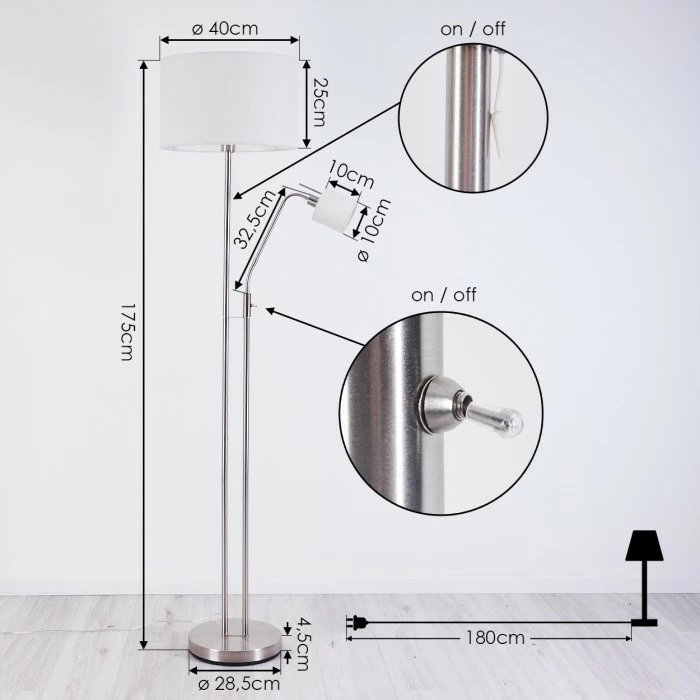 Hofstein Antillo Stehleuchte Nickel-Matt, 2-flammig 4 Hofstein Antillo Stehleuchte Nickel-Matt, 2-flammig – Bild 4