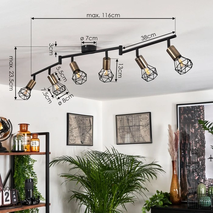 Hofstein Baripada Deckenleuchte Messing, Schwarz, 6-flammig 4 Hofstein Baripada Deckenleuchte Messing, Schwarz, 6-flammig – Bild 4