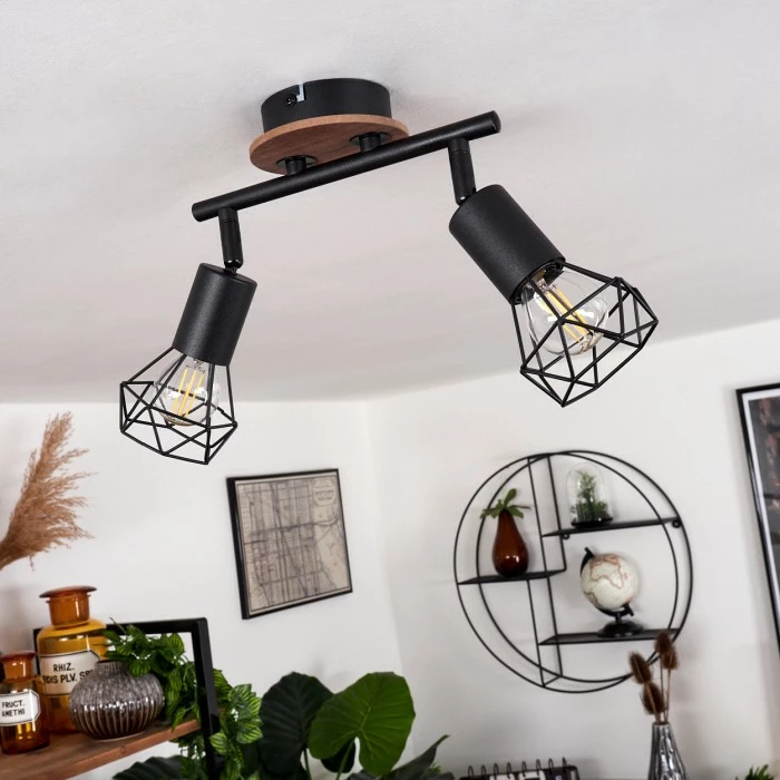 Hofstein Baripada Deckenleuchte Schwarz, Holz dunkel, 2-flammig 2 Hofstein Baripada Deckenleuchte Schwarz, Holz dunkel, 2-flammig – Bild 2