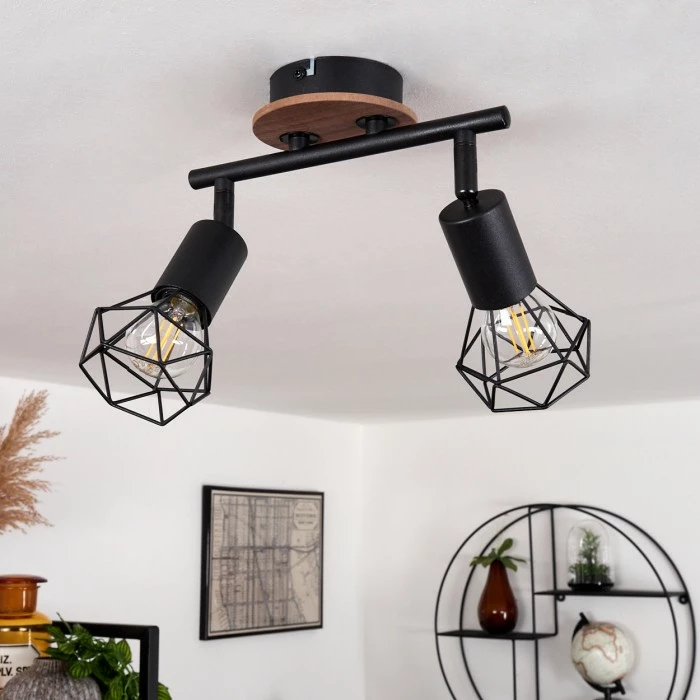 Hofstein Baripada Deckenleuchte Schwarz, Holz dunkel, 2-flammig 10 Hofstein Baripada Deckenleuchte Schwarz, Holz dunkel, 2-flammig – Bild 10