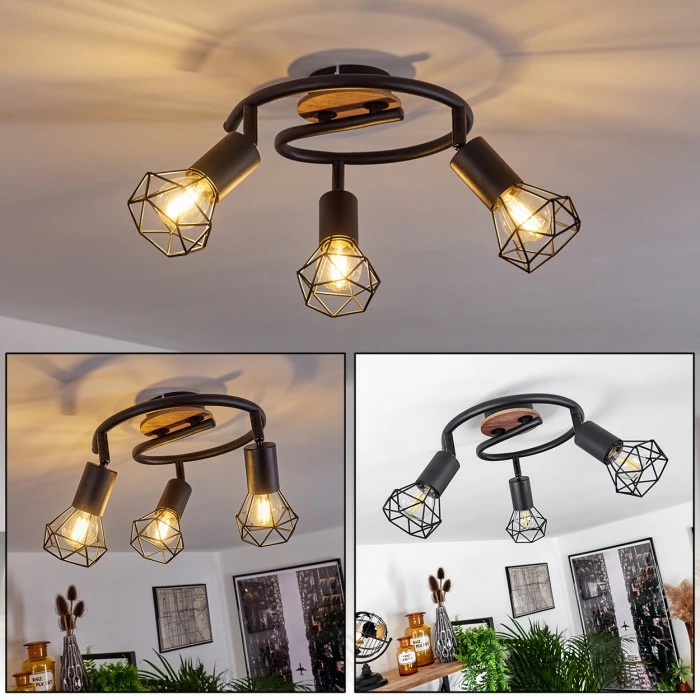 Hofstein Baripada Deckenleuchte Schwarz, Braun, 3-flammig 1 Hofstein Baripada Deckenleuchte Schwarz, Braun, 3-flammig