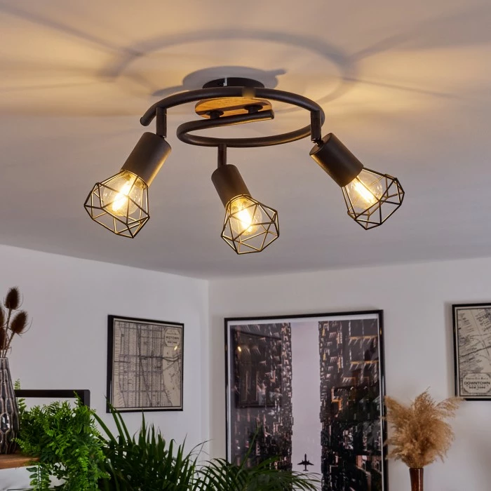 Hofstein Baripada Deckenleuchte Schwarz, Braun, 3-flammig 11 Hofstein Baripada Deckenleuchte Schwarz, Braun, 3-flammig – Bild 11