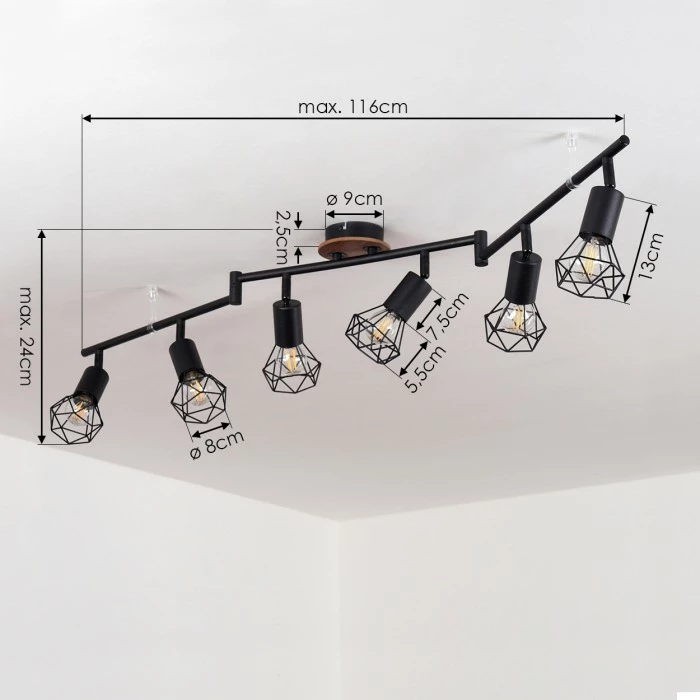 Hofstein Baripada Deckenleuchte Schwarz, Braun, 6-flammig 4 Hofstein Baripada Deckenleuchte Schwarz, Braun, 6-flammig – Bild 4