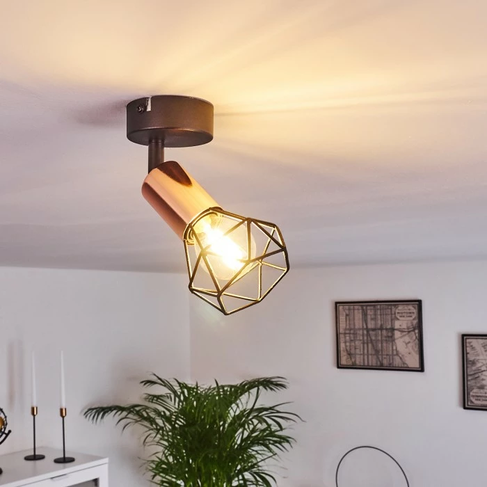 Hofstein Baripada Deckenleuchte Schwarz, Kupferfarben, 1-flammig 1 Hofstein Baripada Deckenleuchte Schwarz, Kupferfarben, 1-flammig