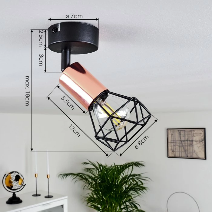 Hofstein Baripada Deckenleuchte Schwarz, Kupferfarben, 1-flammig 4 Hofstein Baripada Deckenleuchte Schwarz, Kupferfarben, 1-flammig – Bild 4