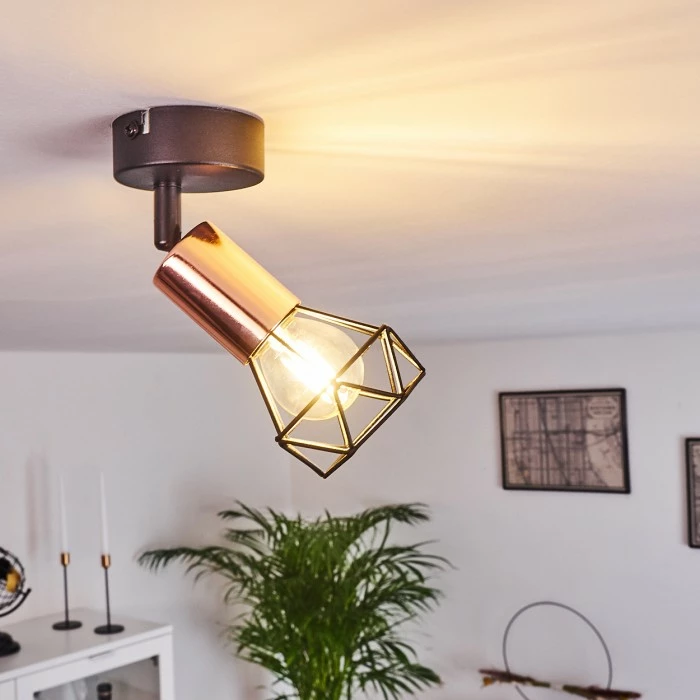 Hofstein Baripada Deckenleuchte Schwarz, Kupferfarben, 1-flammig 7 Hofstein Baripada Deckenleuchte Schwarz, Kupferfarben, 1-flammig – Bild 7