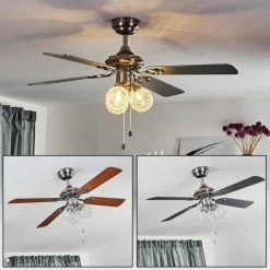 Hofstein Estepona Deckenventilator LED Chrom, Braun, Weiß, 3-flammig