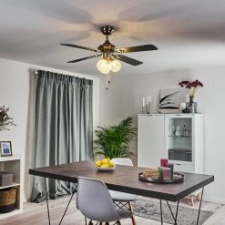 Hofstein Estepona Deckenventilator LED Chrom, Braun, Weiß, 3-flammig -Bürolampen Verkäufe estepona deckenventilator h3369975 10