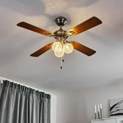 Hofstein Estepona Deckenventilator LED Chrom, Braun, Weiß, 3-flammig -Bürolampen Verkäufe estepona deckenventilator h3369975 15