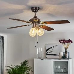 Hofstein Estepona Deckenventilator LED Chrom, Braun, Weiß, 3-flammig -Bürolampen Verkäufe estepona deckenventilator h3369975 9