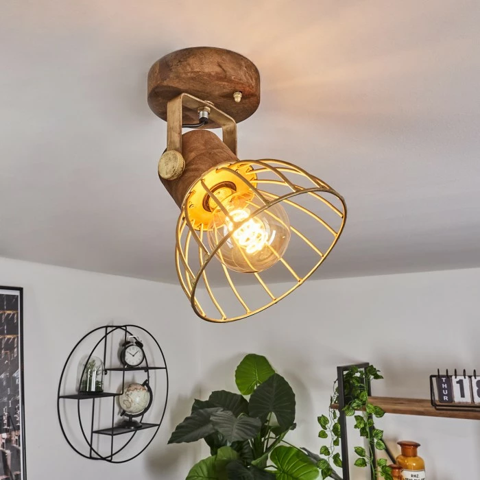 Hofstein Grunnfjord Deckenleuchte Gold, Holz dunkel, 1-flammig 1 Hofstein Grunnfjord Deckenleuchte Gold, Holz dunkel, 1-flammig