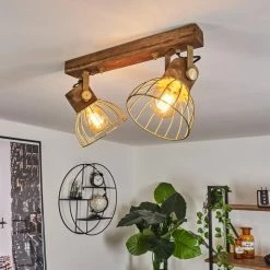 Hofstein Grunnfjord Deckenleuchte Gold, Holz dunkel, 2-flammig