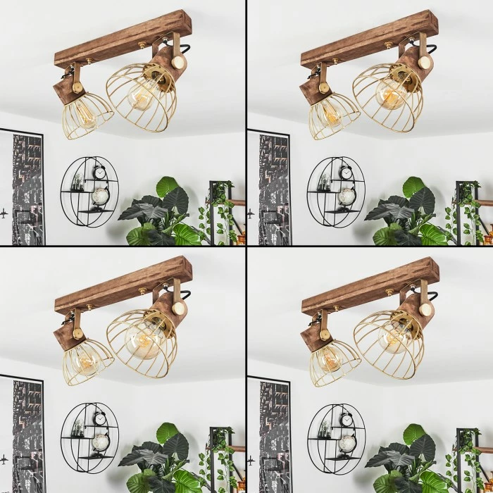 Hofstein Grunnfjord Deckenleuchte Gold, Holz dunkel, 2-flammig 2 Hofstein Grunnfjord Deckenleuchte Gold, Holz dunkel, 2-flammig – Bild 2