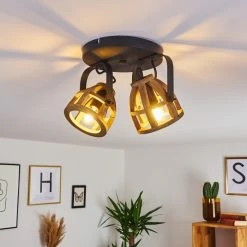 Hofstein Haervej Wood Deckenleuchte Schwarz, Holz hell, 2-flammig -Bürolampen Verkäufe haervej wood deckenleuchte h3368299 13