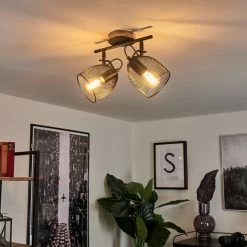 Hofstein Hakvaag Deckenleuchte Schwarz, Holz dunkel, 2-flammig