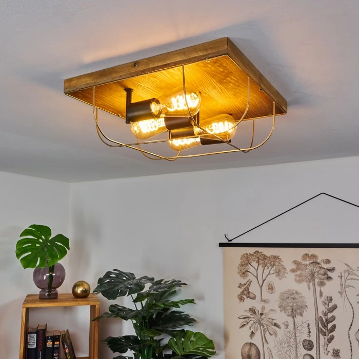 Hofstein Hodne Deckenleuchte Schwarz, Naturfarben, 4-flammig 1 Hofstein Hodne Deckenleuchte Schwarz, Naturfarben, 4-flammig