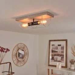 Hofstein Hodne Deckenleuchte Schwarz, Grau, Naturfarben, 2-flammig