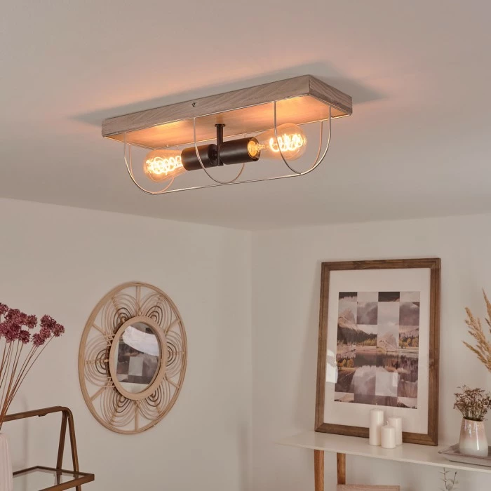 Hofstein Hodne Deckenleuchte Schwarz, Grau, Naturfarben, 2-flammig 1 Hofstein Hodne Deckenleuchte Schwarz, Grau, Naturfarben, 2-flammig