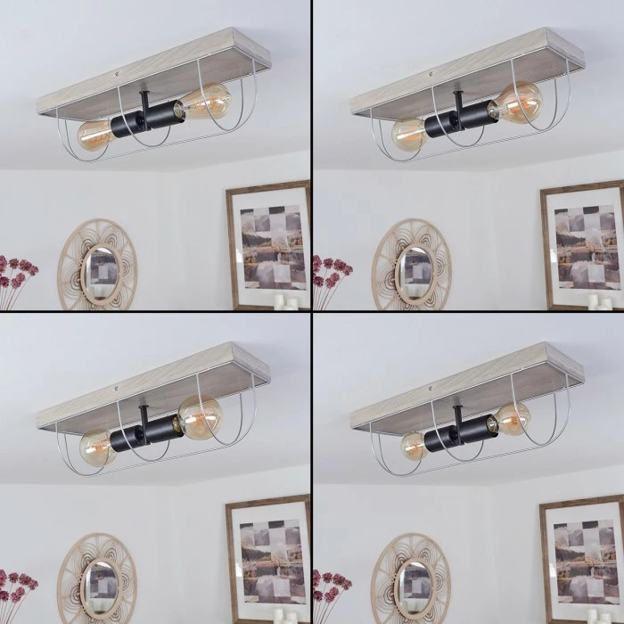 Hofstein Hodne Deckenleuchte Schwarz, Grau, Naturfarben, 2-flammig 2 Hofstein Hodne Deckenleuchte Schwarz, Grau, Naturfarben, 2-flammig – Bild 2