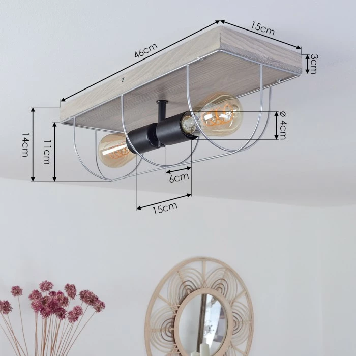 Hofstein Hodne Deckenleuchte Schwarz, Grau, Naturfarben, 2-flammig 4 Hofstein Hodne Deckenleuchte Schwarz, Grau, Naturfarben, 2-flammig – Bild 4