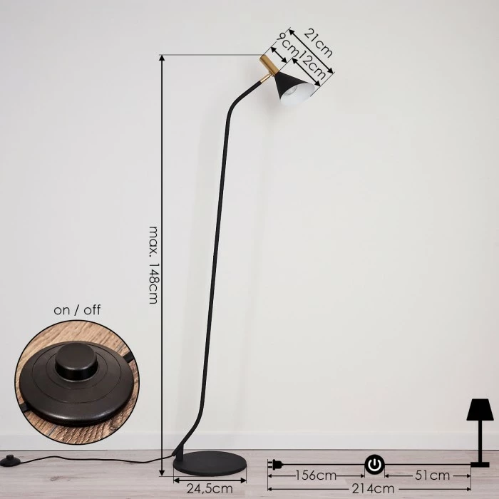 Hofstein Hybla Stehleuchte Schwarz, Gold, 1-flammig 4 Hofstein Hybla Stehleuchte Schwarz, Gold, 1-flammig – Bild 4