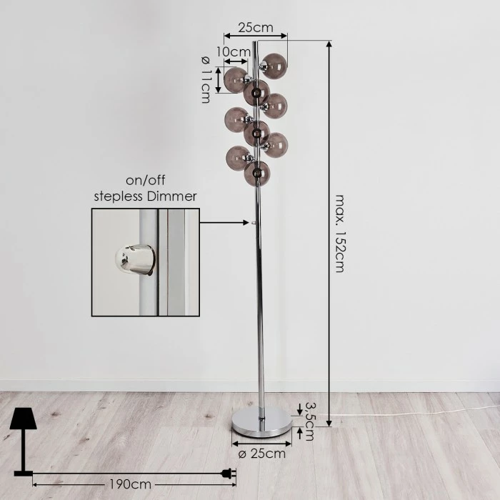 Hofstein Hyco Stehleuchte Chrom, 9-flammig 4 Hofstein Hyco Stehleuchte Chrom, 9-flammig – Bild 4