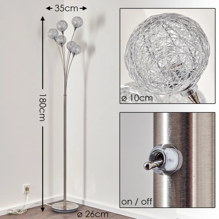 Hofstein Kitee Stehleuchte Edelstahl, 6-flammig 2 Hofstein Kitee Stehleuchte Edelstahl, 6-flammig – Bild 2