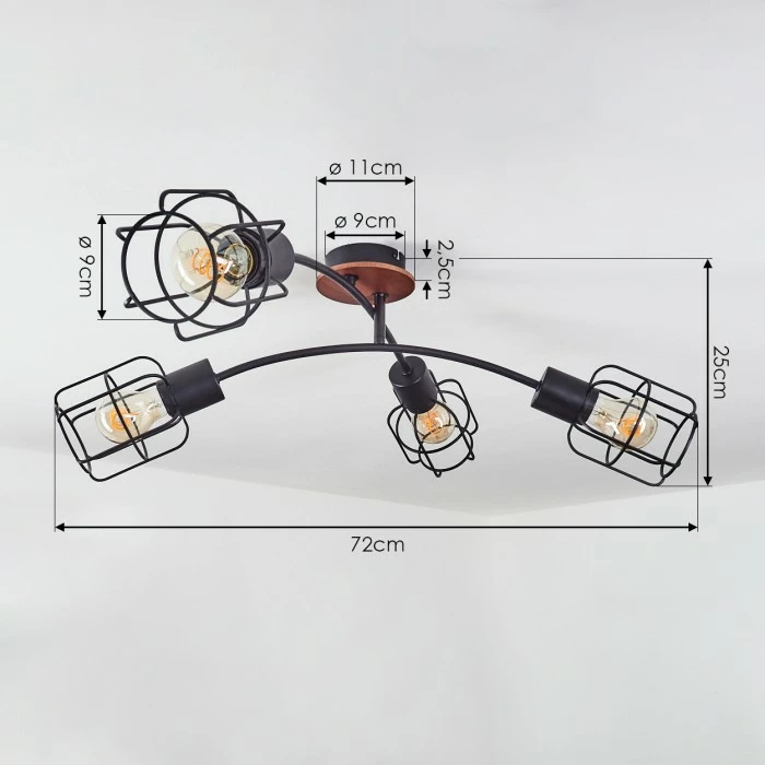 Hofstein Loedingen Deckenleuchte Schwarz, Naturfarben, 4-flammig 3 Hofstein Loedingen Deckenleuchte Schwarz, Naturfarben, 4-flammig – Bild 3