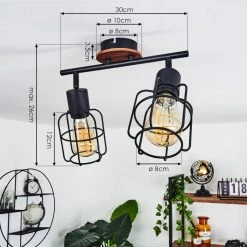 Hofstein Loedingen Deckenleuchte Schwarz, Holz dunkel, 2-flammig -Bürolampen Verkäufe loedingen deckenleuchte h3442968 3