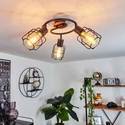 Hofstein Loedingen Deckenleuchte Schwarz, Holz dunkel, 3-flammig