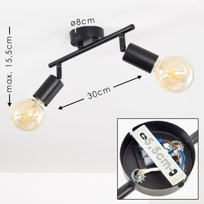 Hofstein Maidford Deckenleuchte Schwarz, 2-flammig 2 Hofstein Maidford Deckenleuchte Schwarz, 2-flammig – Bild 2