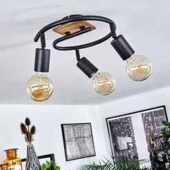 Hofstein Maidford Deckenleuchte Schwarz, Holz dunkel, 3-flammig -Bürolampen Verkäufe maidford deckenleuchte h3388099 9