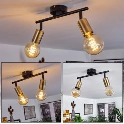 Hofstein Maidford Deckenleuchte Messing, Schwarz, 2-flammig