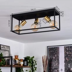 Hofstein Malao Deckenleuchte Messing, Schwarz, 3-flammig -Bürolampen Verkäufe malao deckenleuchte h3019320 3