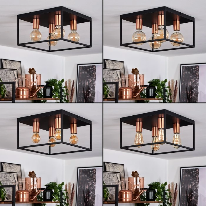 Hofstein Malao Deckenleuchte Schwarz, Roségold, 4-flammig 2 Hofstein Malao Deckenleuchte Schwarz, Roségold, 4-flammig – Bild 2