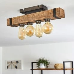 Hofstein Montgomery Deckenleuchte Schwarz, Holz dunkel, 4-flammig -Bürolampen Verkäufe montgomery deckenleuchte h3367926 4