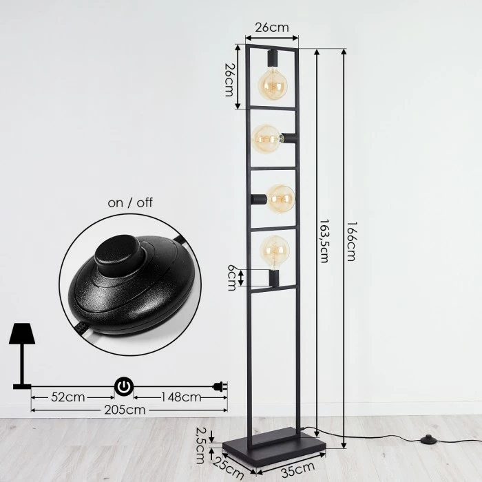 Hofstein Nanbong Stehleuchte Schwarz, 4-flammig 4 Hofstein Nanbong Stehleuchte Schwarz, 4-flammig – Bild 4