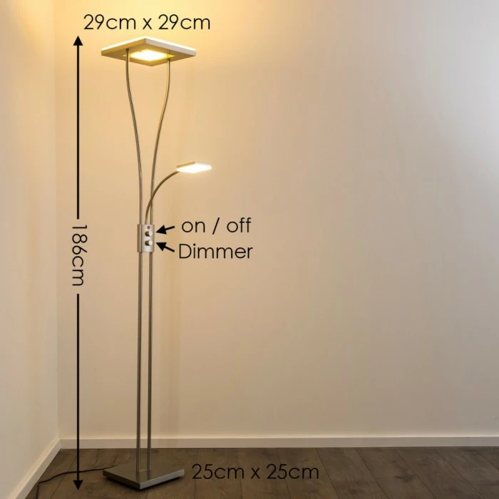 Hofstein Notigi Deckenfluter LED Nickel-Matt, 2-flammig, Fernbedienung, Farbwechsler 2 Hofstein Notigi Deckenfluter LED Nickel-Matt, 2-flammig, Fernbedienung, Farbwechsler – Bild 2