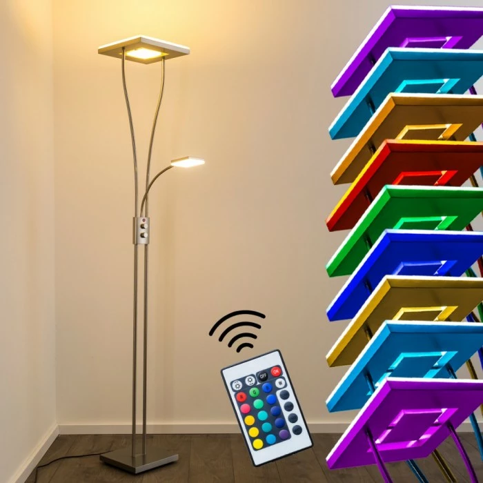 Hofstein Notigi Deckenfluter LED Nickel-Matt, 2-flammig, Fernbedienung, Farbwechsler 3 Hofstein Notigi Deckenfluter LED Nickel-Matt, 2-flammig, Fernbedienung, Farbwechsler – Bild 3