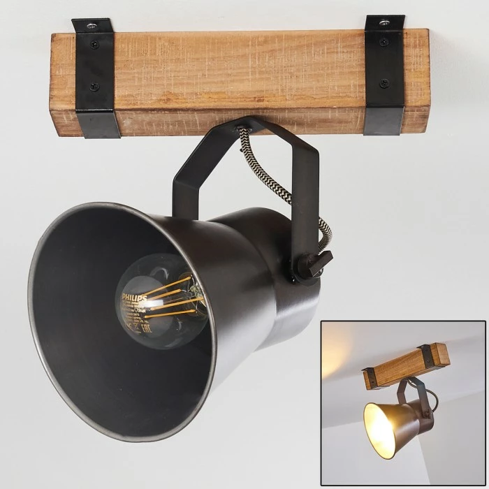 Hofstein Oksbol Deckenspot Grau, Hellbraun, Stahl gebürstet, 1-flammig 1 Hofstein Oksbol Deckenspot Grau, Hellbraun, Stahl gebürstet, 1-flammig