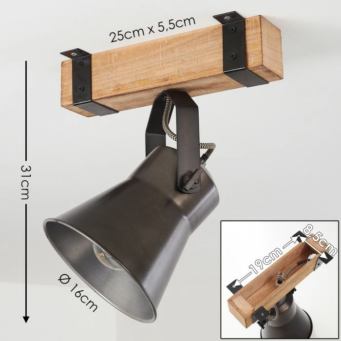 Hofstein Oksbol Deckenspot Grau, Hellbraun, Stahl gebürstet, 1-flammig 2 Hofstein Oksbol Deckenspot Grau, Hellbraun, Stahl gebürstet, 1-flammig – Bild 2