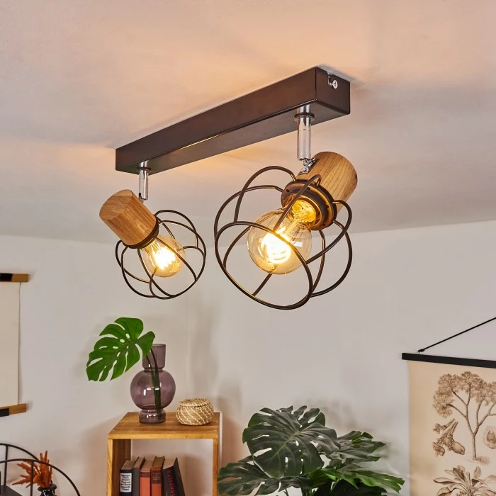 Hofstein Orkanger Deckenleuchte Chrom, Schwarz, Naturfarben, 2-flammig 1 Hofstein Orkanger Deckenleuchte Chrom, Schwarz, Naturfarben, 2-flammig