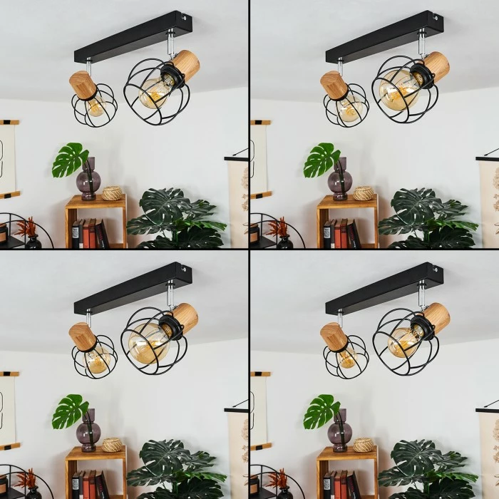 Hofstein Orkanger Deckenleuchte Chrom, Schwarz, Naturfarben, 2-flammig 2 Hofstein Orkanger Deckenleuchte Chrom, Schwarz, Naturfarben, 2-flammig – Bild 2