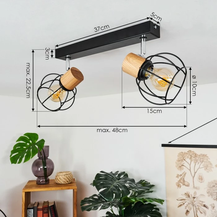 Hofstein Orkanger Deckenleuchte Chrom, Schwarz, Naturfarben, 2-flammig 4 Hofstein Orkanger Deckenleuchte Chrom, Schwarz, Naturfarben, 2-flammig – Bild 4
