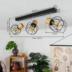 Hofstein Orkanger Deckenleuchte Chrom, Schwarz, Naturfarben, 3-flammig -Bürolampen Verkäufe orkanger deckenleuchte h3441619 3