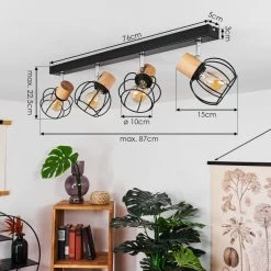 Hofstein Orkanger Deckenleuchte Chrom, Schwarz, Naturfarben, 4-flammig -Bürolampen Verkäufe orkanger deckenleuchte h3441626 3