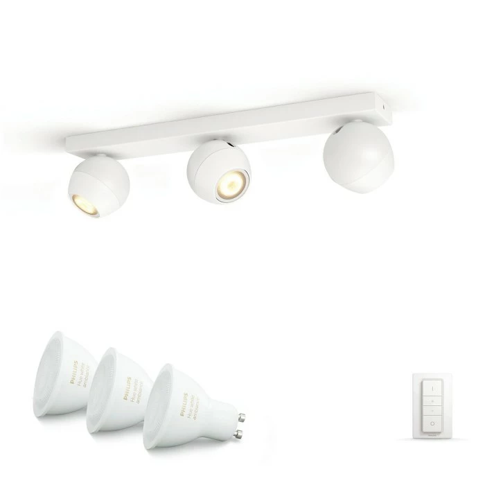 Philips Leuchten Philips Hue Ambiance White Buckram Deckenspot Basis-Set Weiß, 3-flammig, Fernbedienung 1 Philips Leuchten Philips Hue Ambiance White Buckram Deckenspot Basis-Set Weiß, 3-flammig, Fernbedienung
