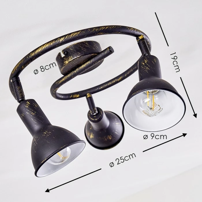 Hofstein Polmak Deckenleuchte Schwarz-Gold, 3-flammig 2 Hofstein Polmak Deckenleuchte Schwarz-Gold, 3-flammig – Bild 2