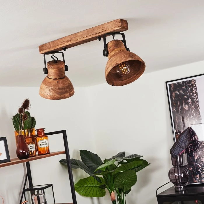 Hofstein Porcia Deckenleuchte Holz dunkel, 2-flammig 2 Hofstein Porcia Deckenleuchte Holz dunkel, 2-flammig – Bild 2